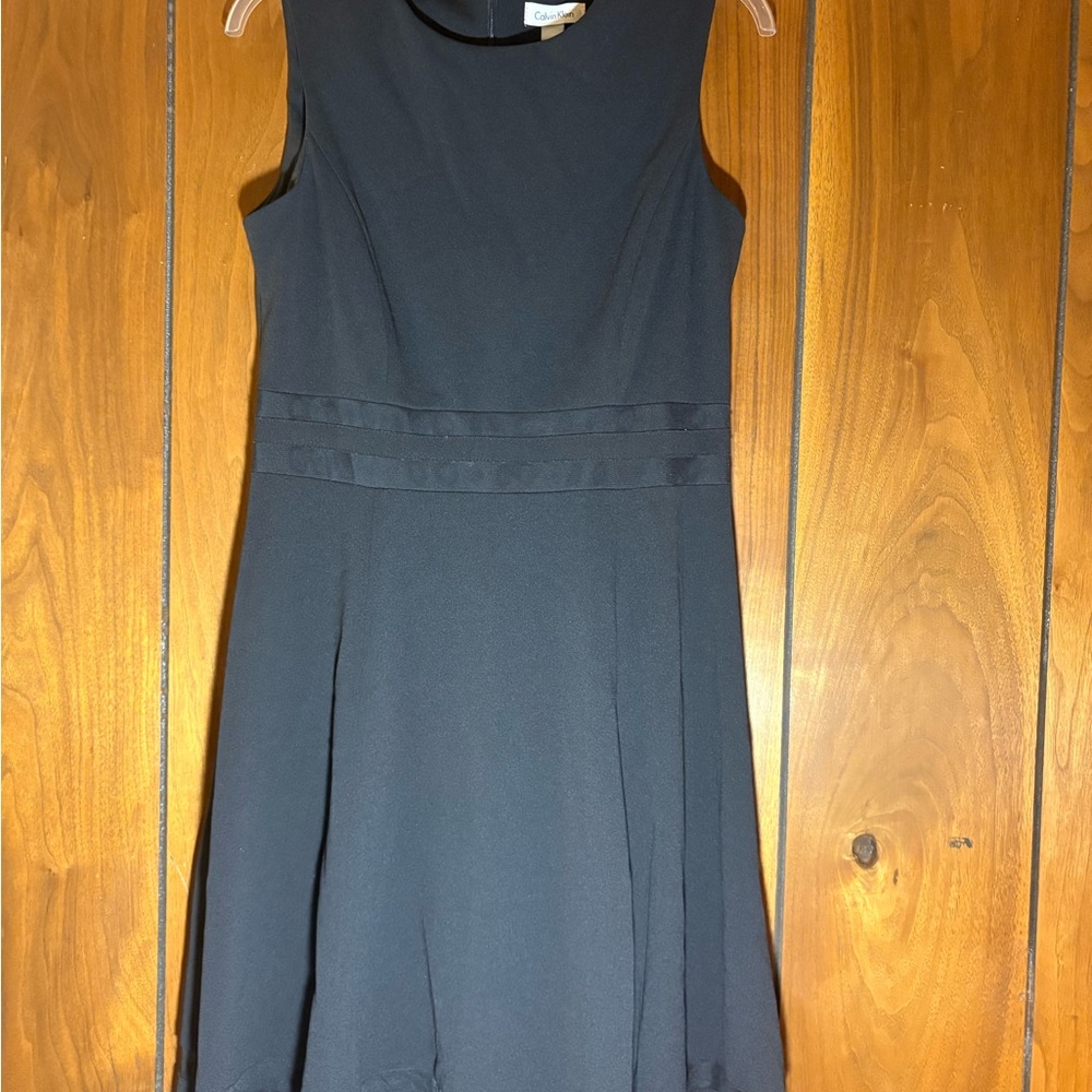 Calvin Klein Black Midi Dress Mesh Detail Career Cocktail Minimalist Chic